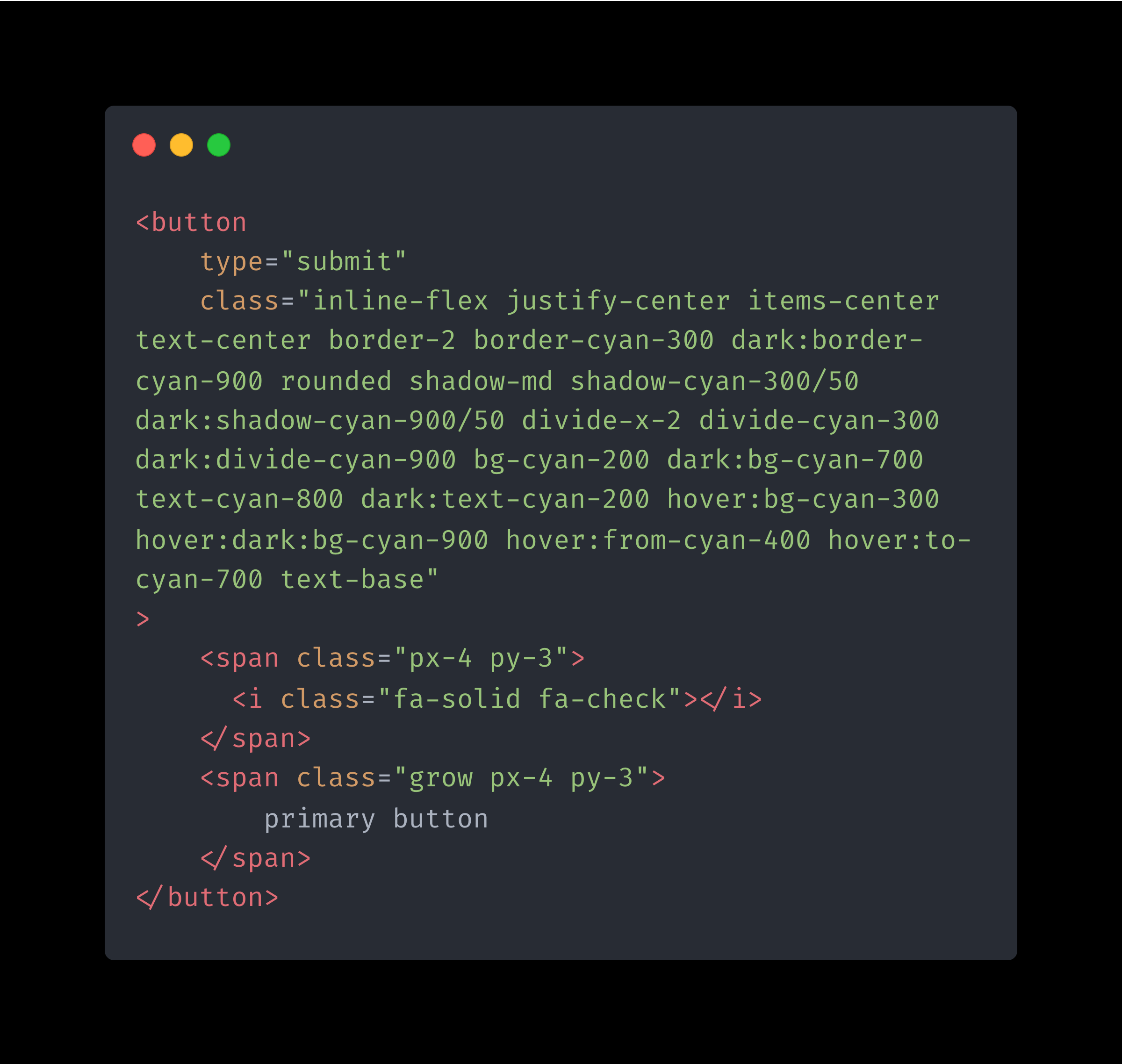 code block for a html button